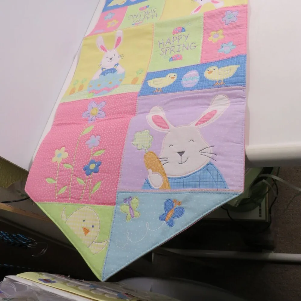 Spring Easter Rabbit Quilted Table Runner by Blossoms & Blossoms cotton pastel